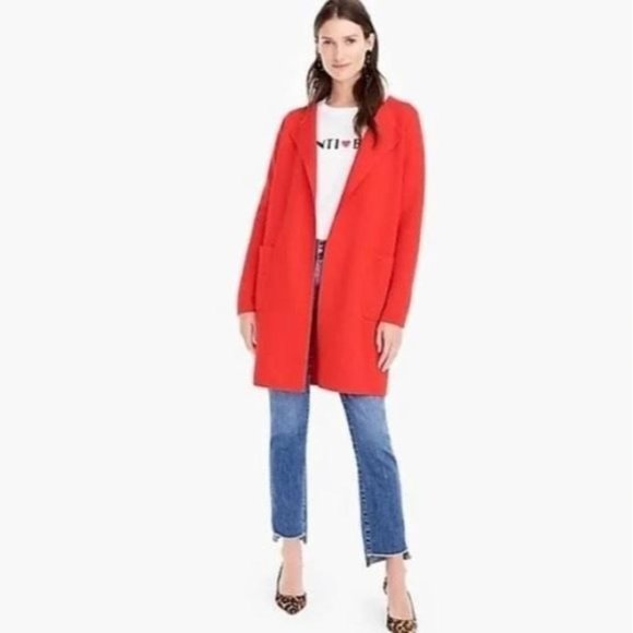 J. Crew Sweaters - J. Crew 365 Juliette Wool Collarless Longline Cardigan Sweater Size Medium Red